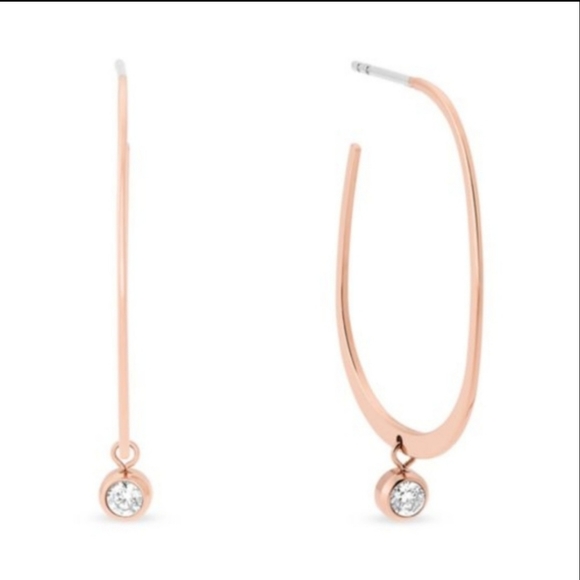 Michael Kors Jewelry - Michael Kors Earrings Stud Open Hoop Drop RoseGold Tone Clear Crystal Accent NWT